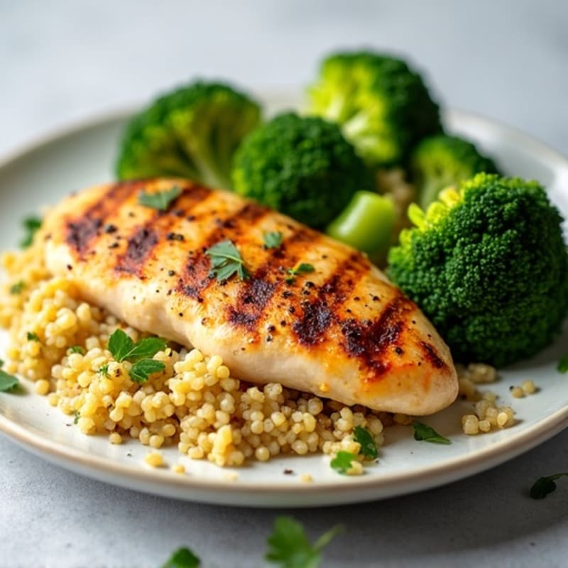 Grilled Chicken Breast with Quinoa and Roasted Broccoli