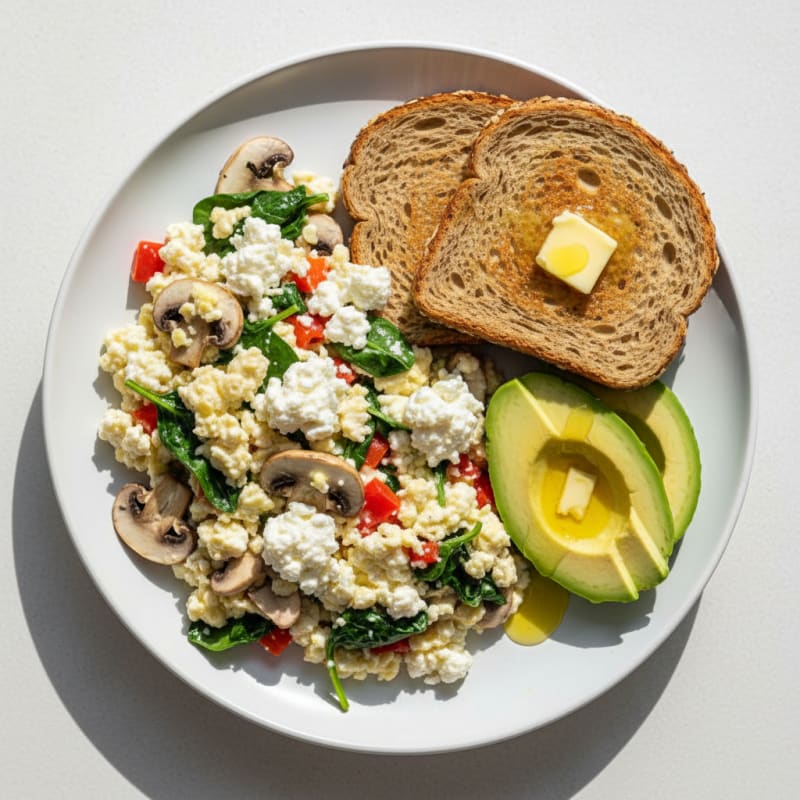 Egg White Vegetable Scramble with Cottage Cheese