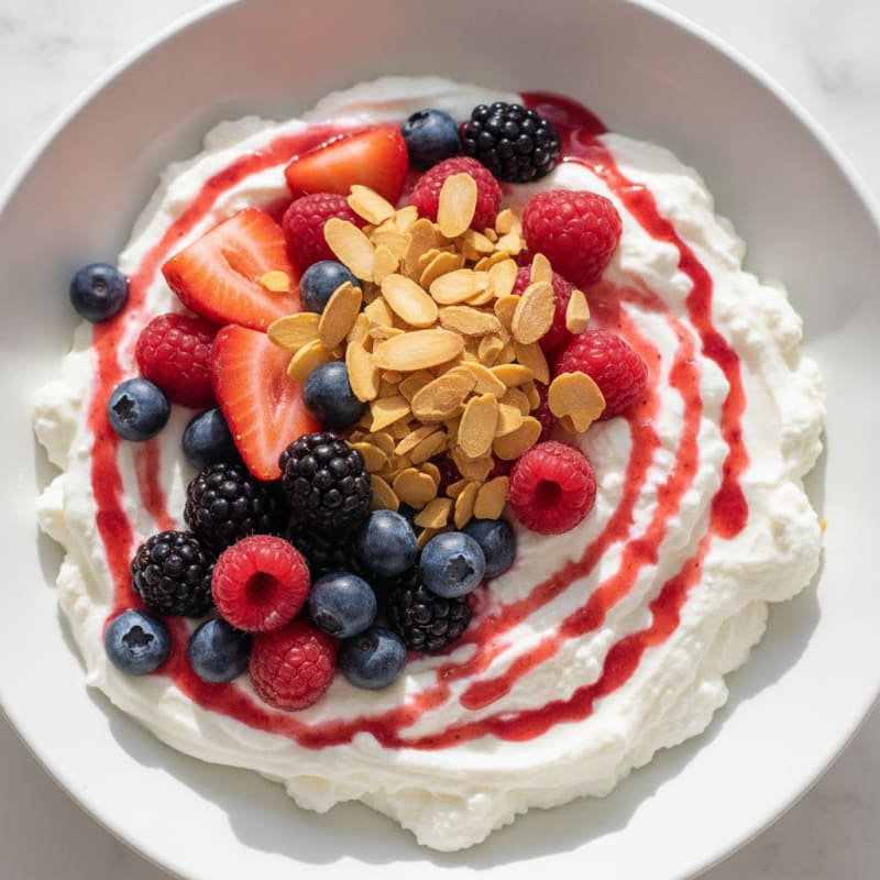 Creamy Greek Yogurt and Cottage Cheese Bowl with Mixed Berries and Almonds