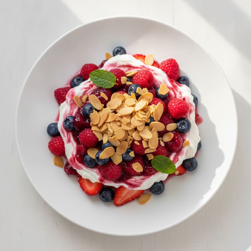 Greek Yogurt Protein Parfait with Mixed Berries and Almonds