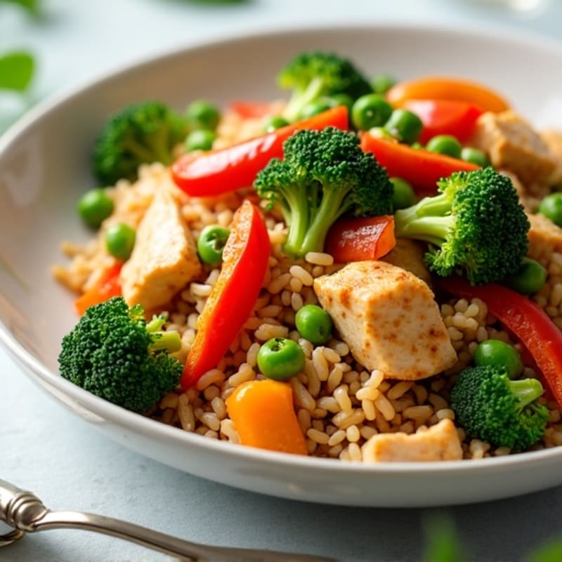 Chicken Stir-Fry with Brown Rice and Crispy Vegetables