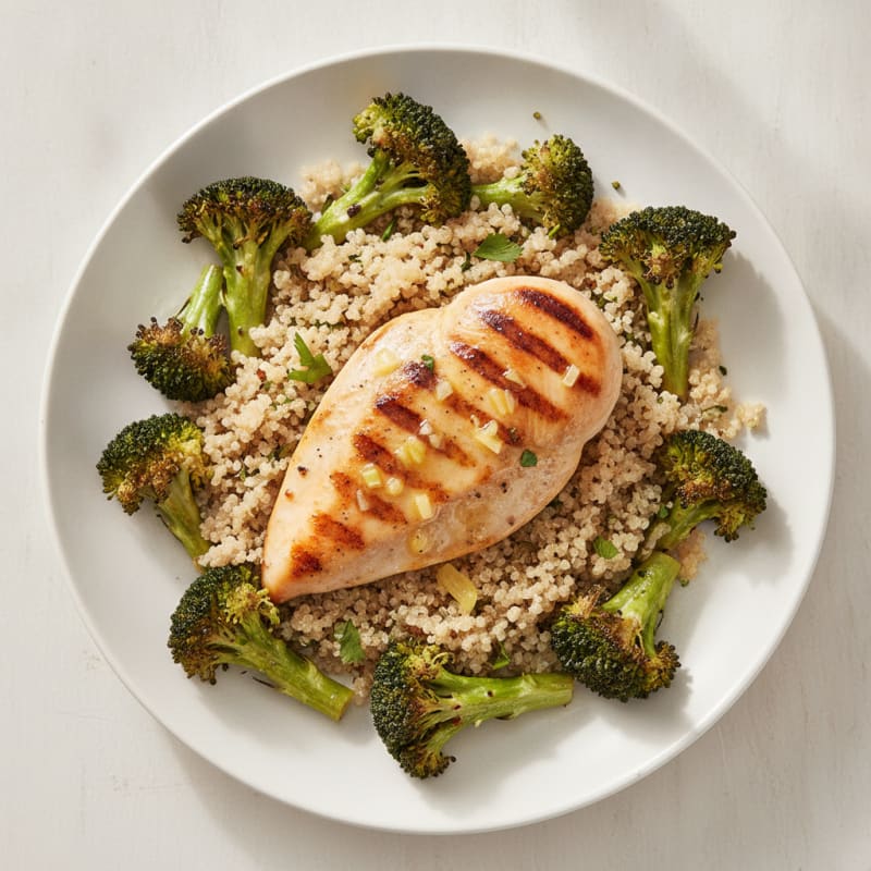 Grilled Chicken Breast with Quinoa and Roasted Broccoli