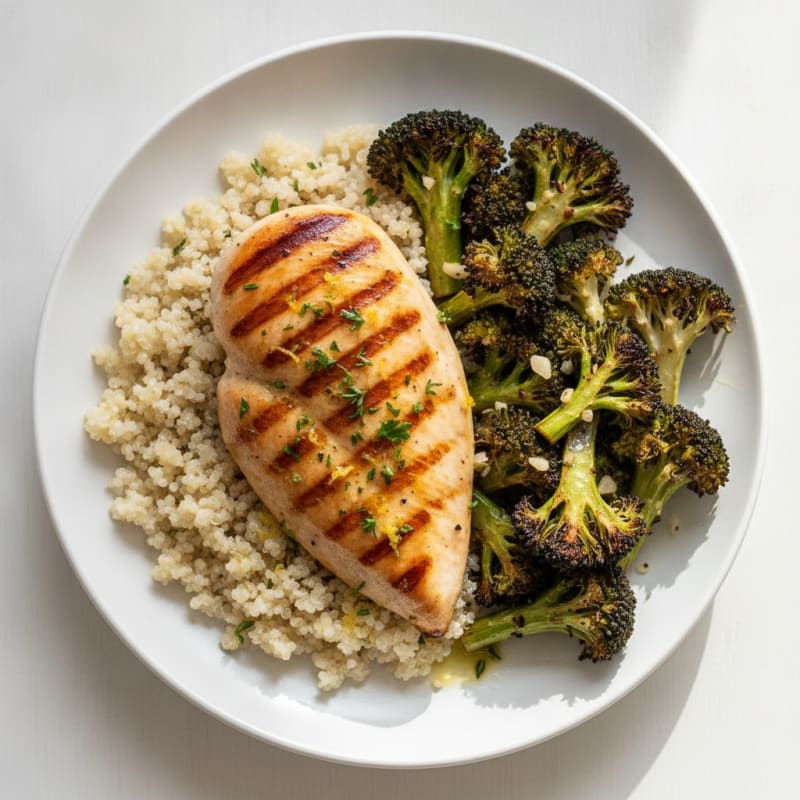 Grilled Chicken Breast with Quinoa and Roasted Broccoli
