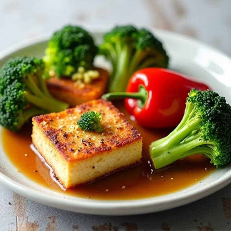 Crispy Baked Tofu with Roasted Broccoli and Bell Peppers