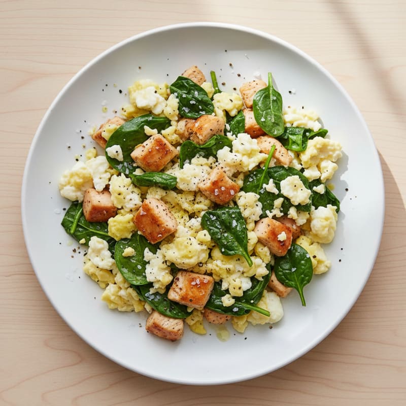 Egg White Scramble with Chicken Breast and Spinach