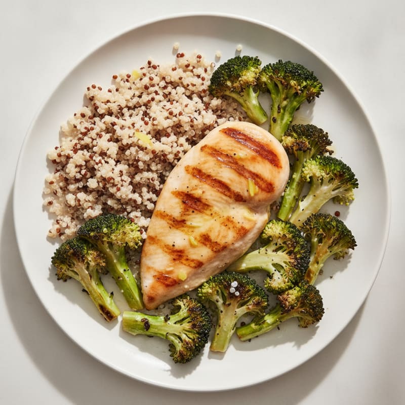 Grilled Chicken Breast with Quinoa and Roasted Broccoli