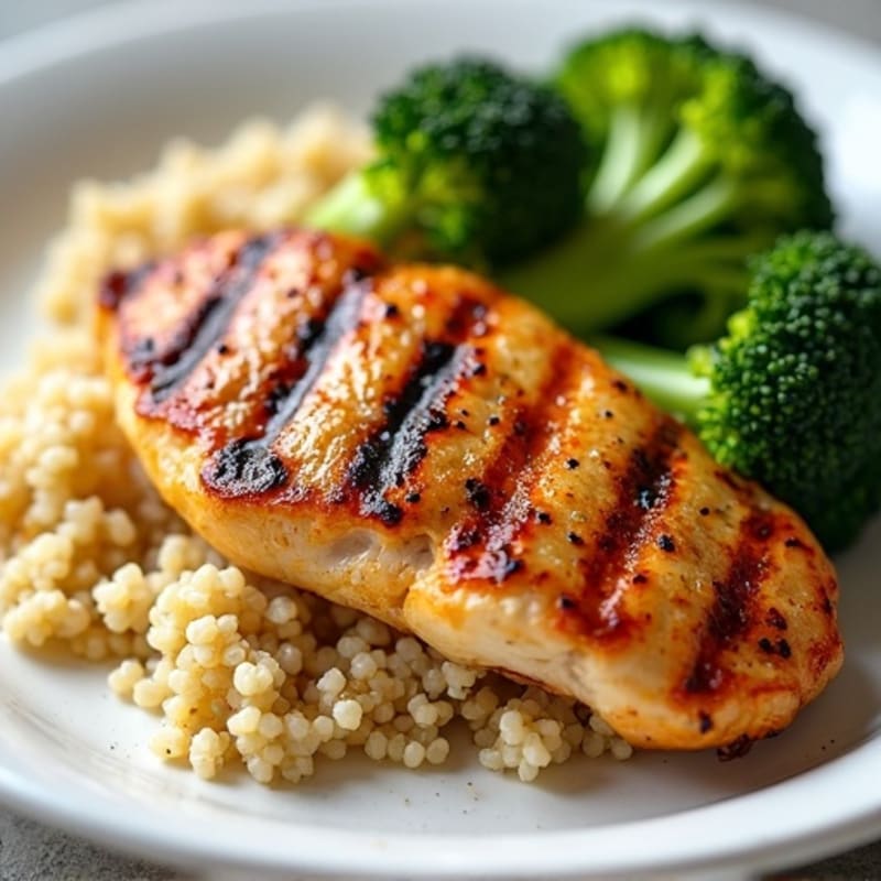 Grilled Chicken Breast with Quinoa and Steamed Broccoli