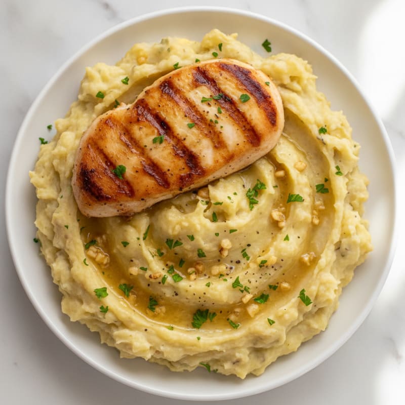 Buttery Garlic Parmesan Mashed Potatoes with Roasted Chicken