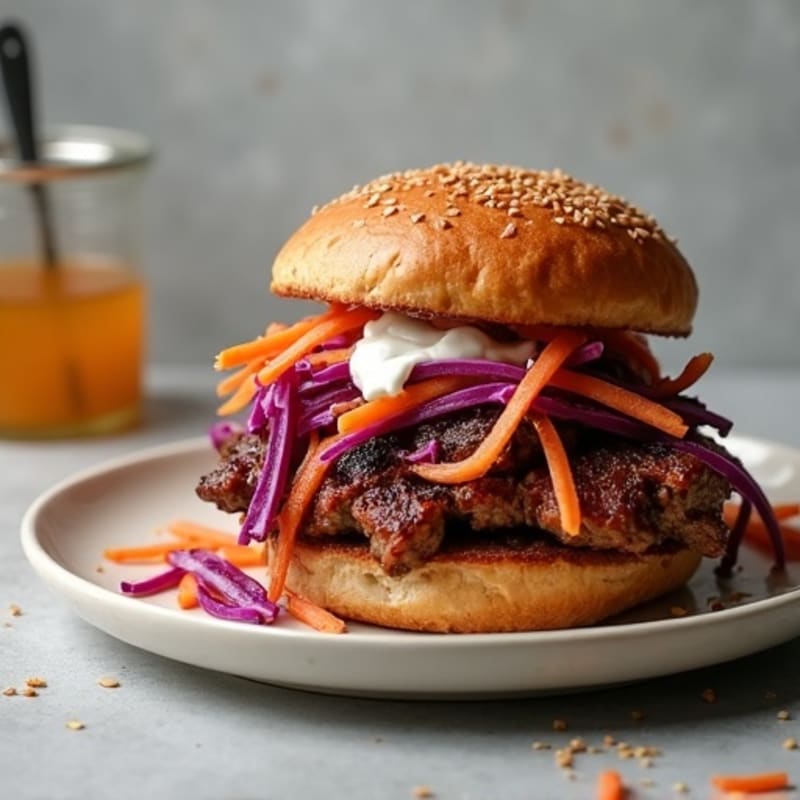 Slow-Cooked Smoky Brisket Sandwich with Tangy Cabbage Slaw