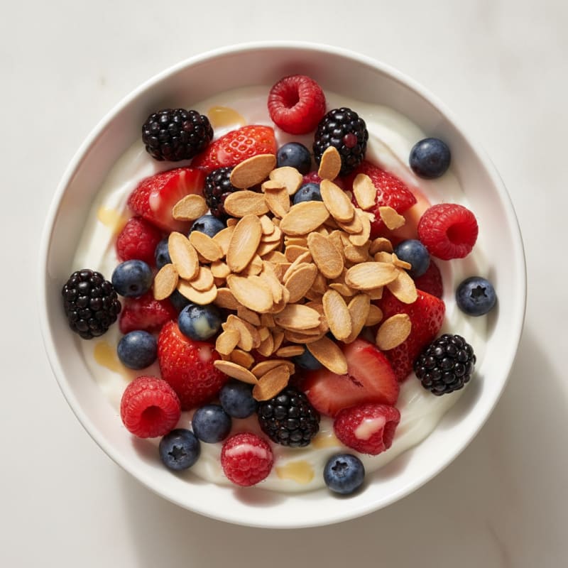 Greek Yogurt Protein Parfait with Mixed Berries and Almonds