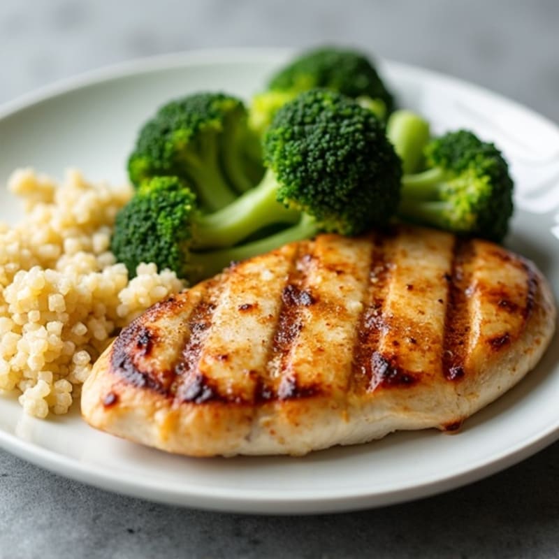 Grilled Chicken Breast with Roasted Broccoli and Quinoa