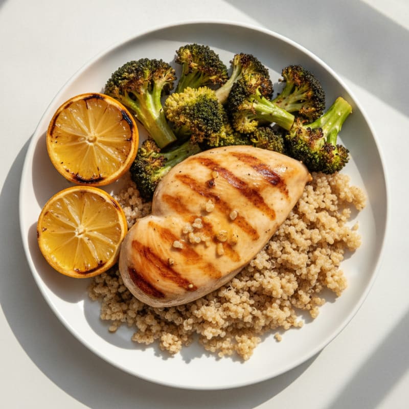 Grilled Chicken Breast with Quinoa and Roasted Broccoli
