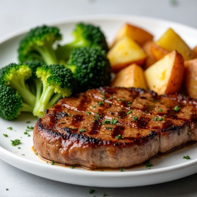 Grilled Beef Steak with Roasted Potato and Steamed Broccoli