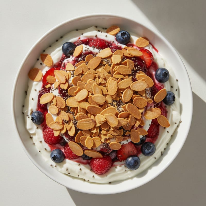 Greek Yogurt Protein Parfait with Mixed Berries and Almonds