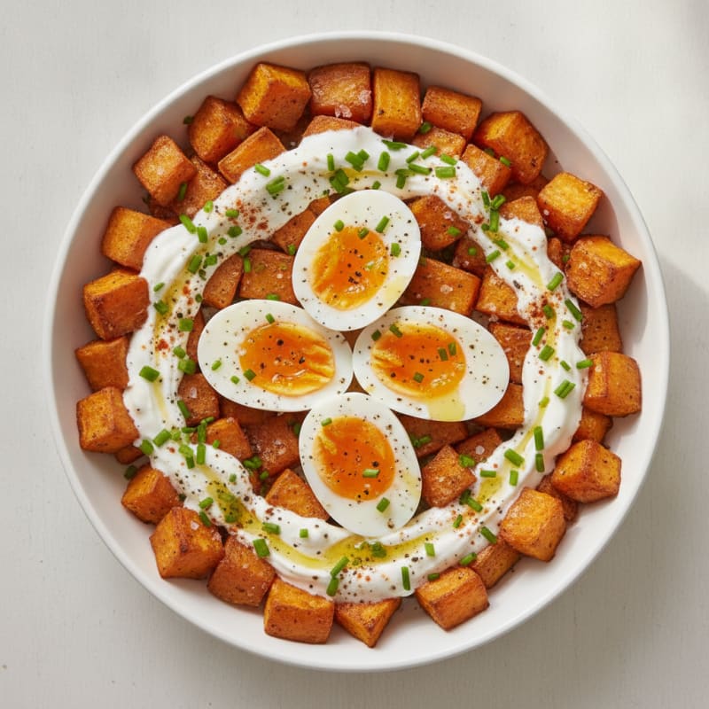 Boiled Eggs with Roasted Sweet Potatoes