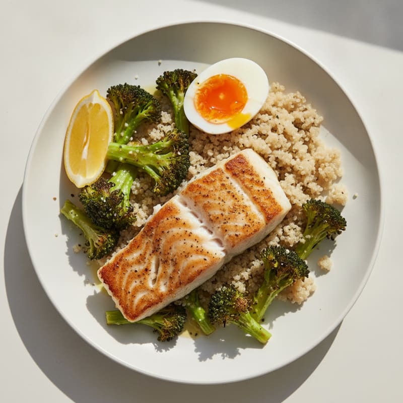 Seared Cod with Roasted Broccoli and Quinoa
