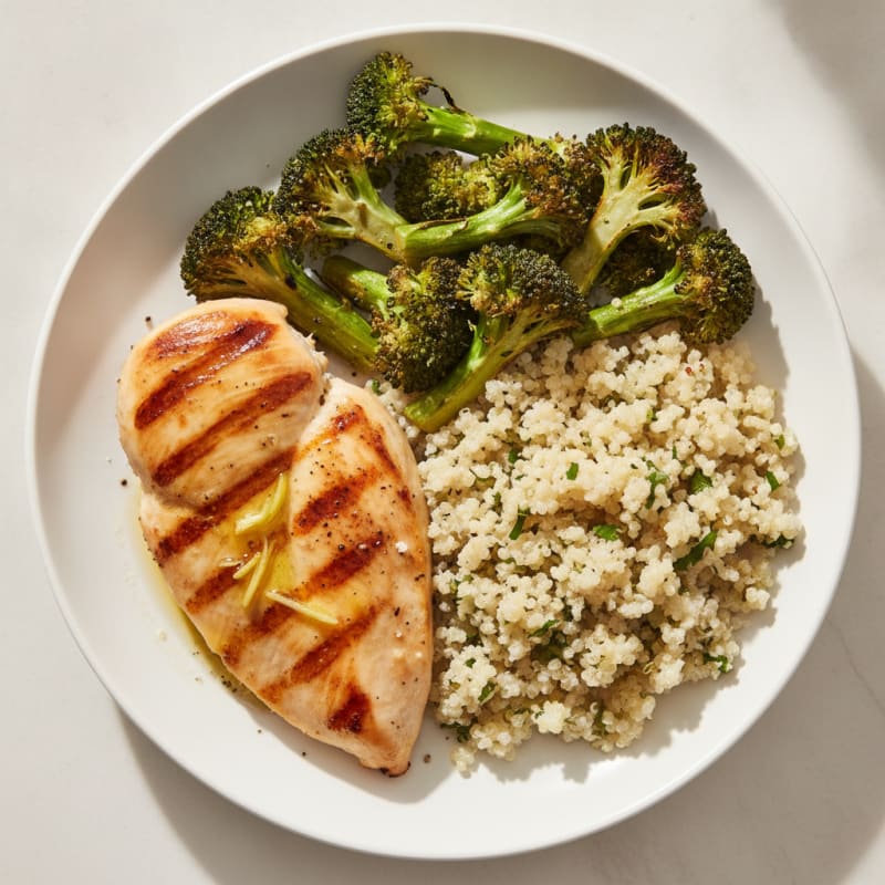 Grilled Chicken Breast with Quinoa and Roasted Broccoli