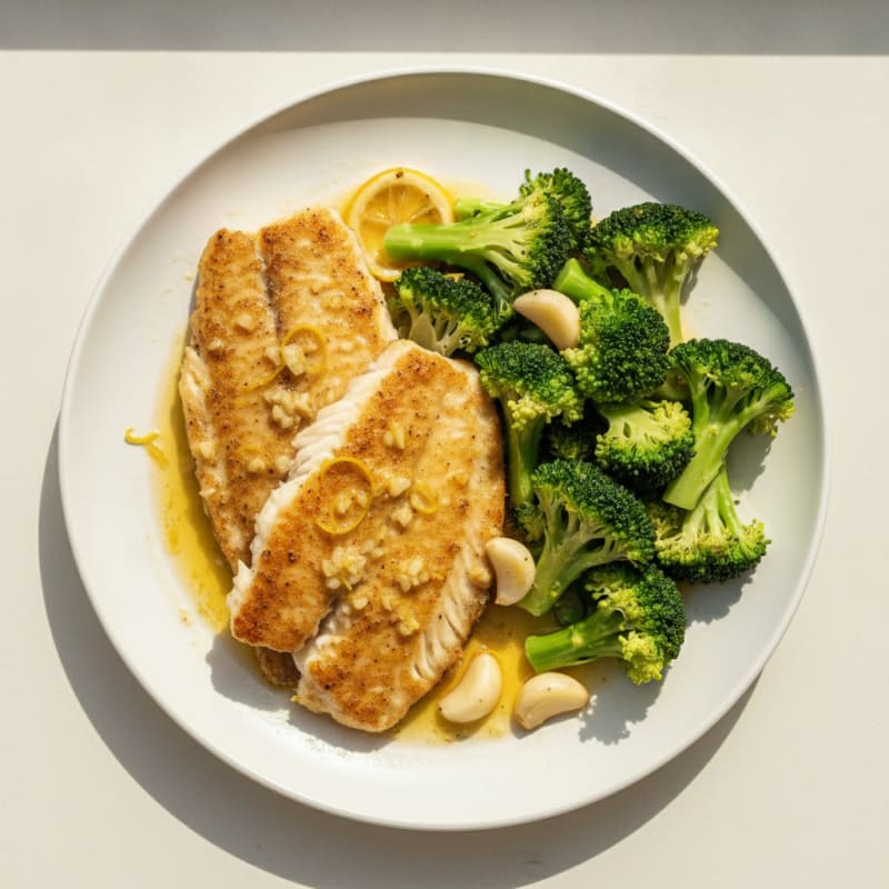 Citrus-Garlic Seared Tilapia with Steamed Broccoli