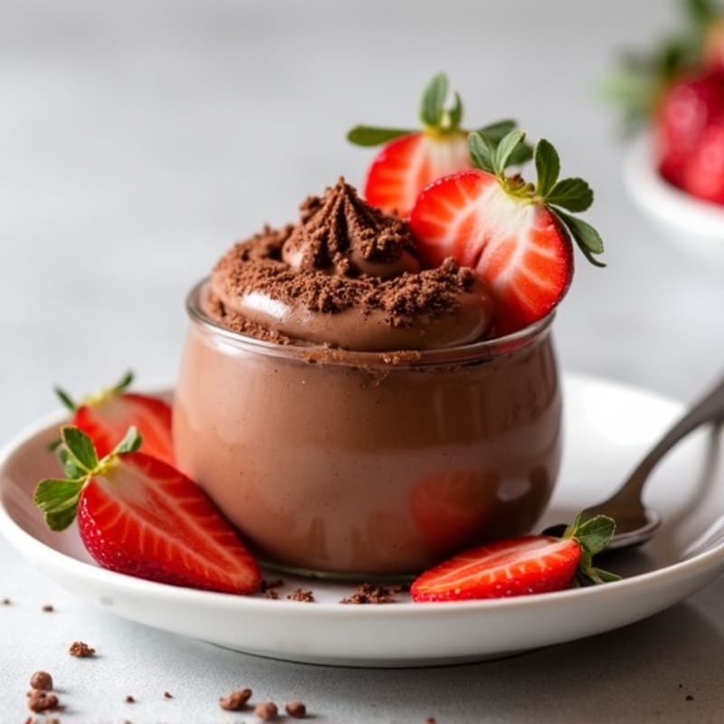 Chocolate Protein Mousse with Sliced Strawberries
