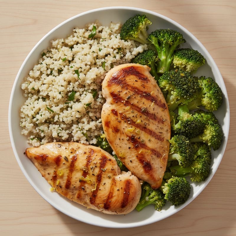 Grilled Chicken Breast with Quinoa and Steamed Broccoli