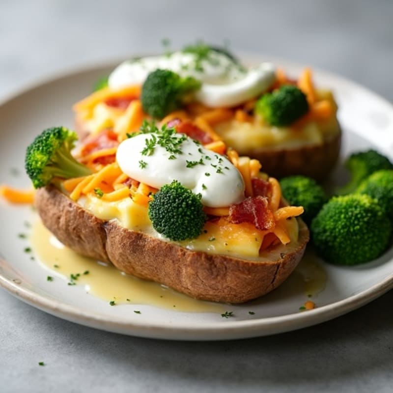 Baked Stuffed Potatoes with Lean Bacon and Cheesy Broccoli