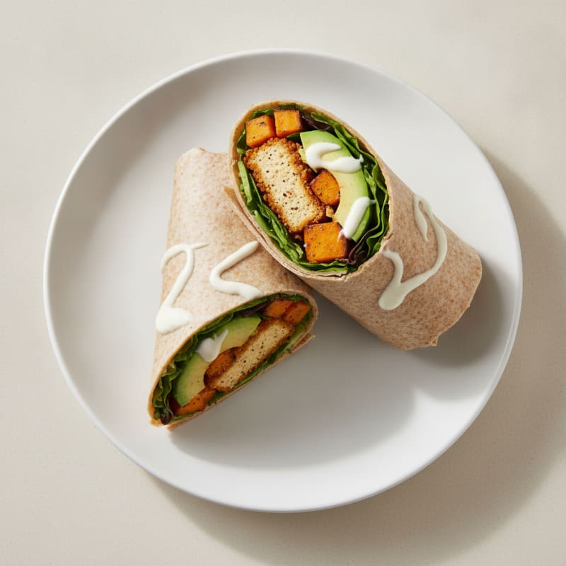 Breaded Tofu Wrap with Avocado and Sweet Potato
