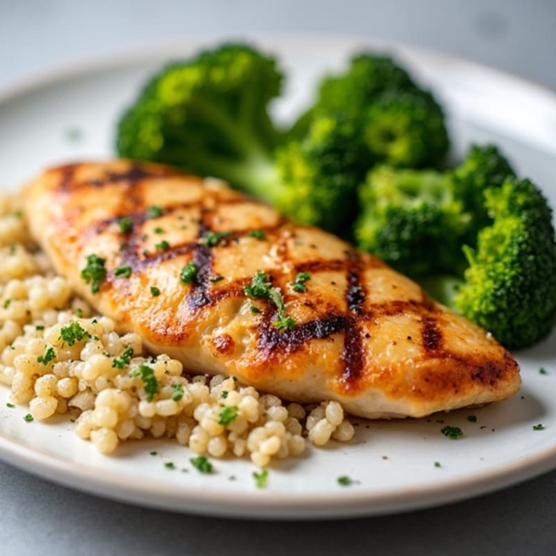Grilled Chicken Breast with Quinoa and Roasted Broccoli