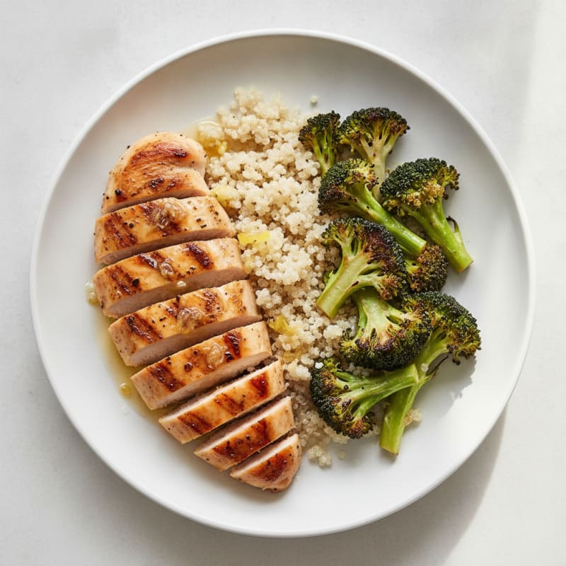 Grilled Chicken Breast with Roasted Broccoli and Quinoa