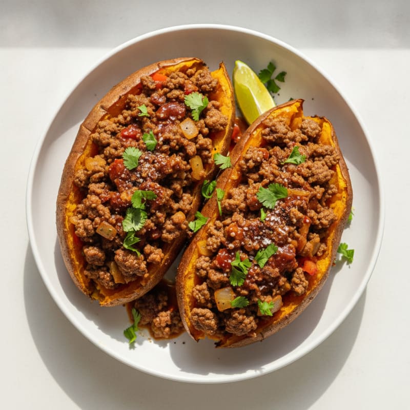 Chili Beef Loaded Sweet Potato