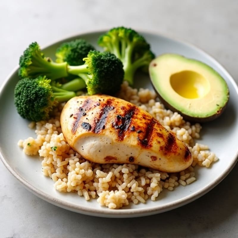 Grilled Chicken Breast with Brown Rice and Roasted Broccoli