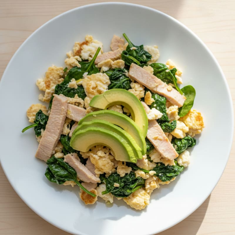 Egg White Scramble with Turkey Breast and Spinach