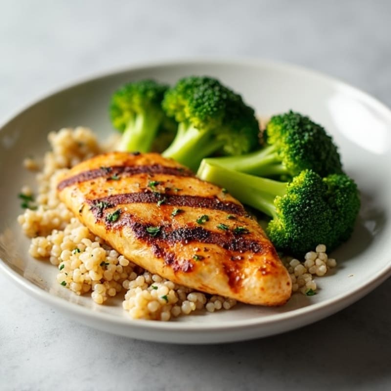Grilled Chicken Breast with Quinoa and Steamed Broccoli
