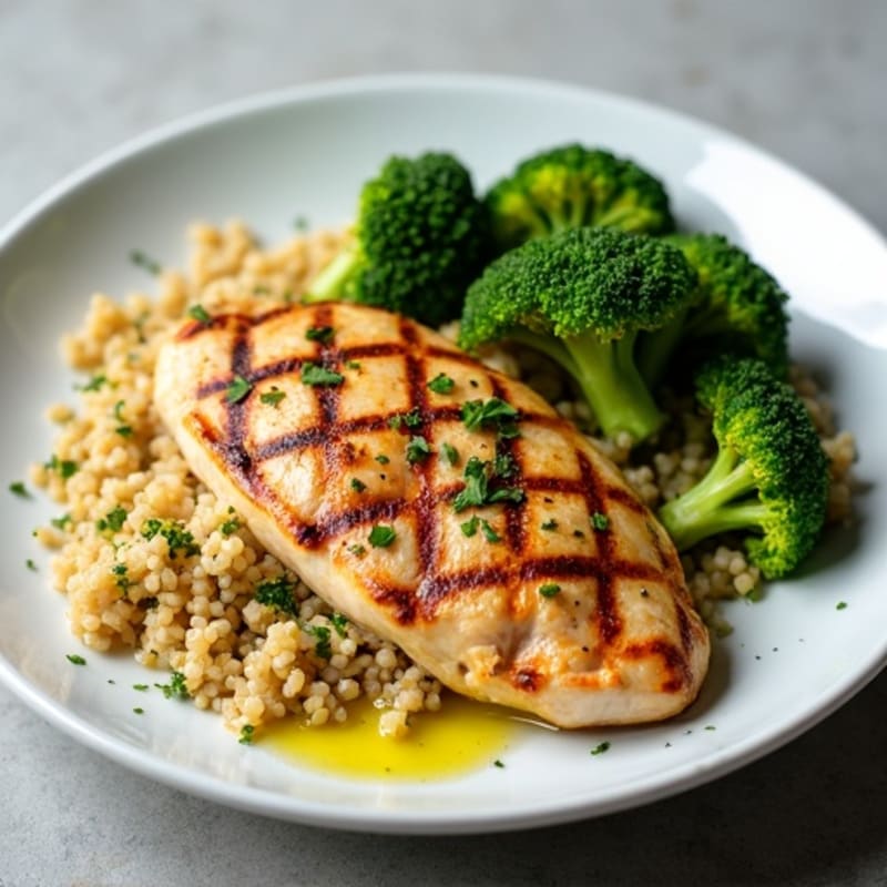 Grilled Chicken Breast with Quinoa and Roasted Broccoli