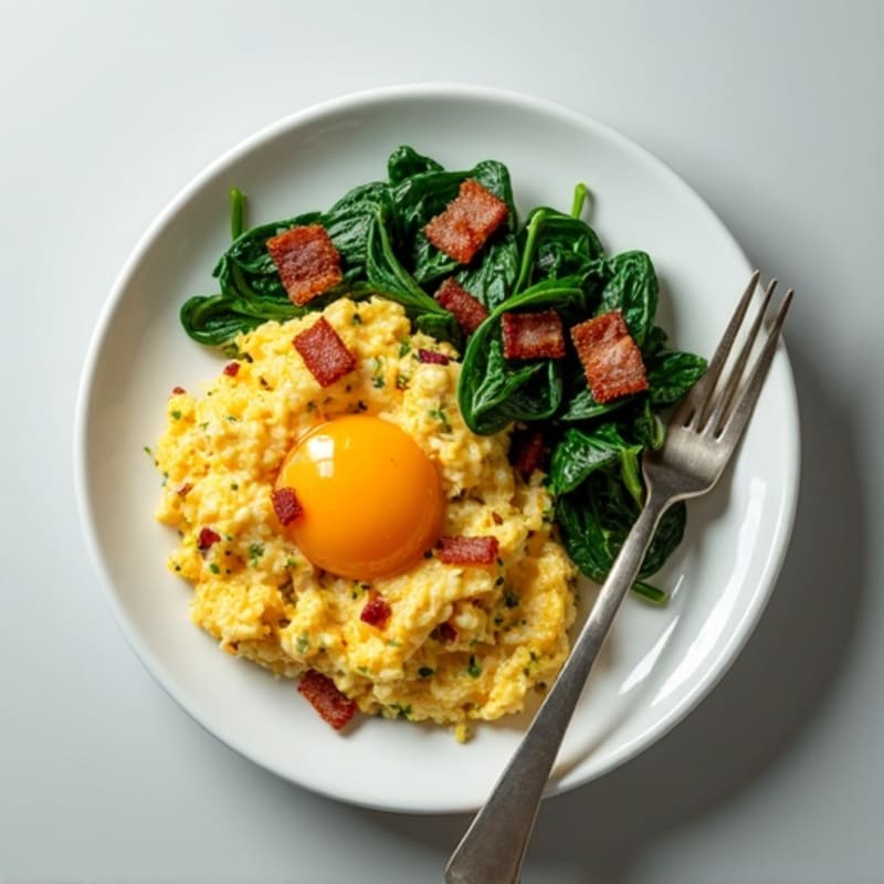 Cottage Cheese Egg Scramble with Spinach and Turkey Bacon