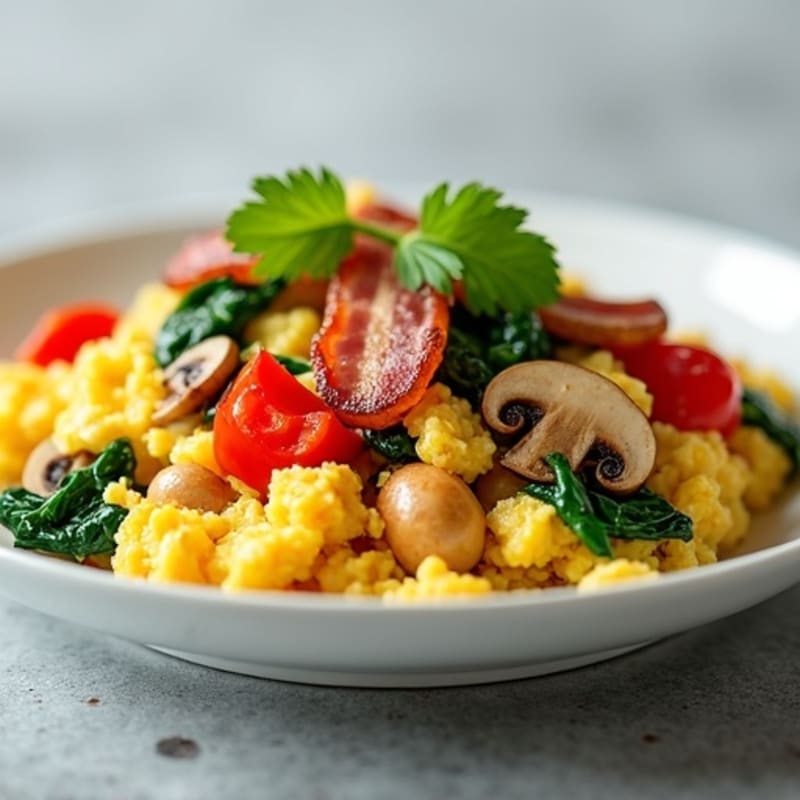 Egg White Veggie Scramble with Turkey Bacon