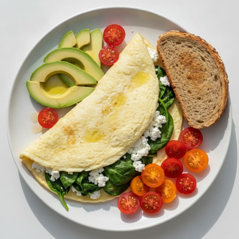 Egg White Spinach Omelette with Cottage Cheese and Tomatoes