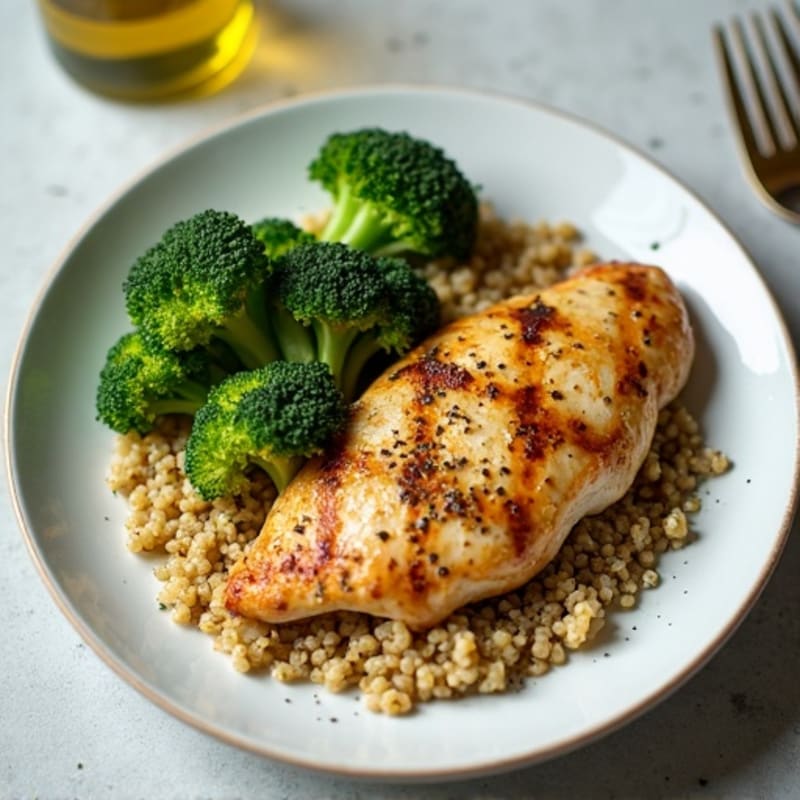 Grilled Chicken Breast with Roasted Broccoli and Quinoa