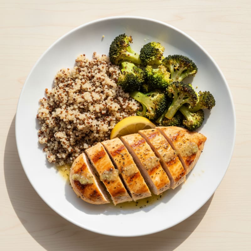 Grilled Chicken Breast with Quinoa and Roasted Broccoli