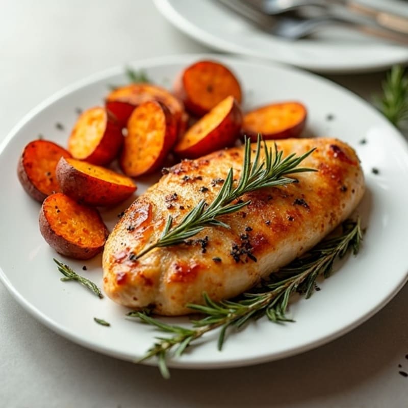 Crispy Herb-Roasted Chicken with Sweet Potato Wedges