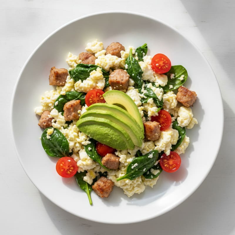 Egg White Scramble with Turkey Sausage and Spinach