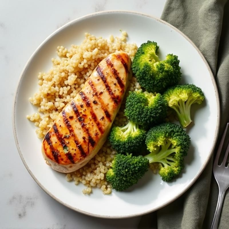 Grilled Chicken Breast with Quinoa and Roasted Broccoli