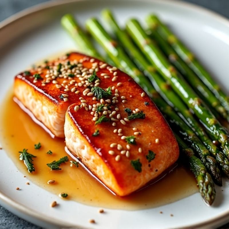 Baked Teriyaki Glazed Salmon with Roasted Asparagus
