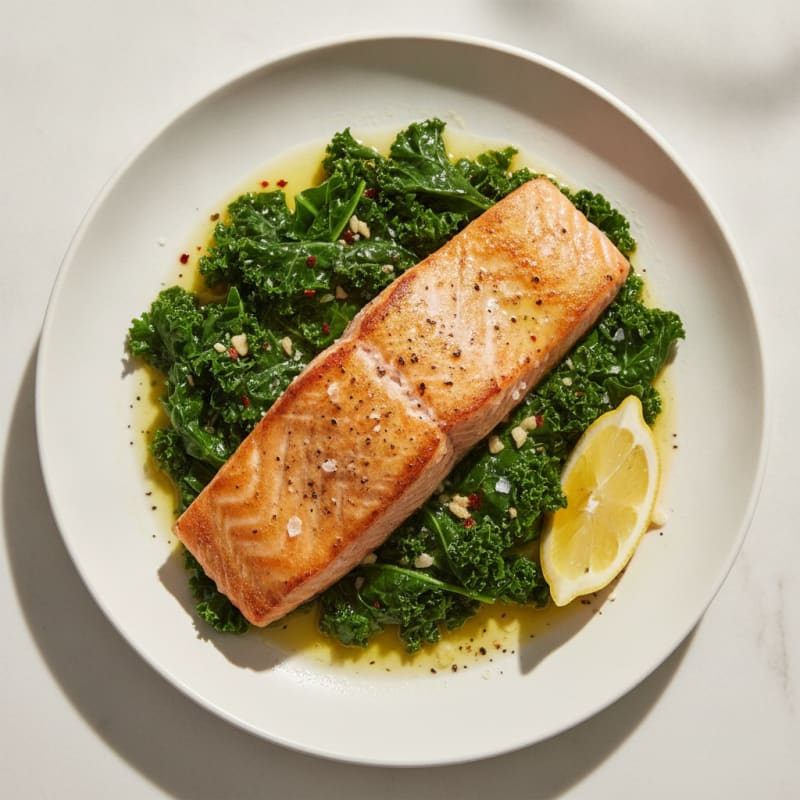 Pan-Seared Salmon with Sautéed Kale