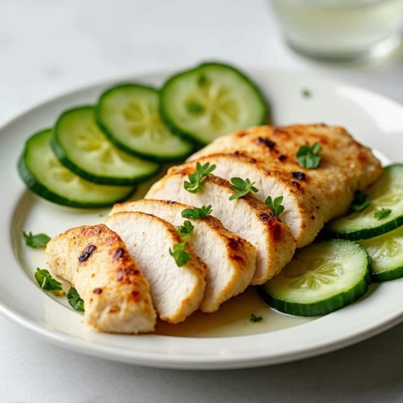 Grilled Chicken Breast Slices with Sliced Cucumbers