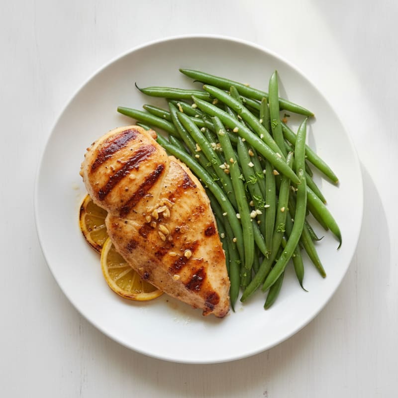 Grilled Lemon Garlic Chicken Breast with Steamed Green Beans