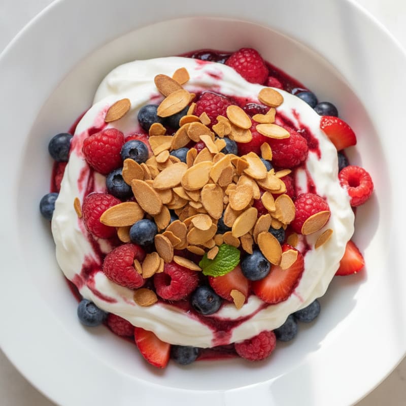 Greek Yogurt Protein Parfait with Mixed Berries and Almonds