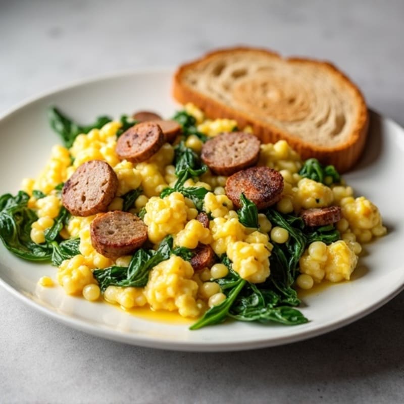 Egg White and Chicken Sausage Scramble with Spinach