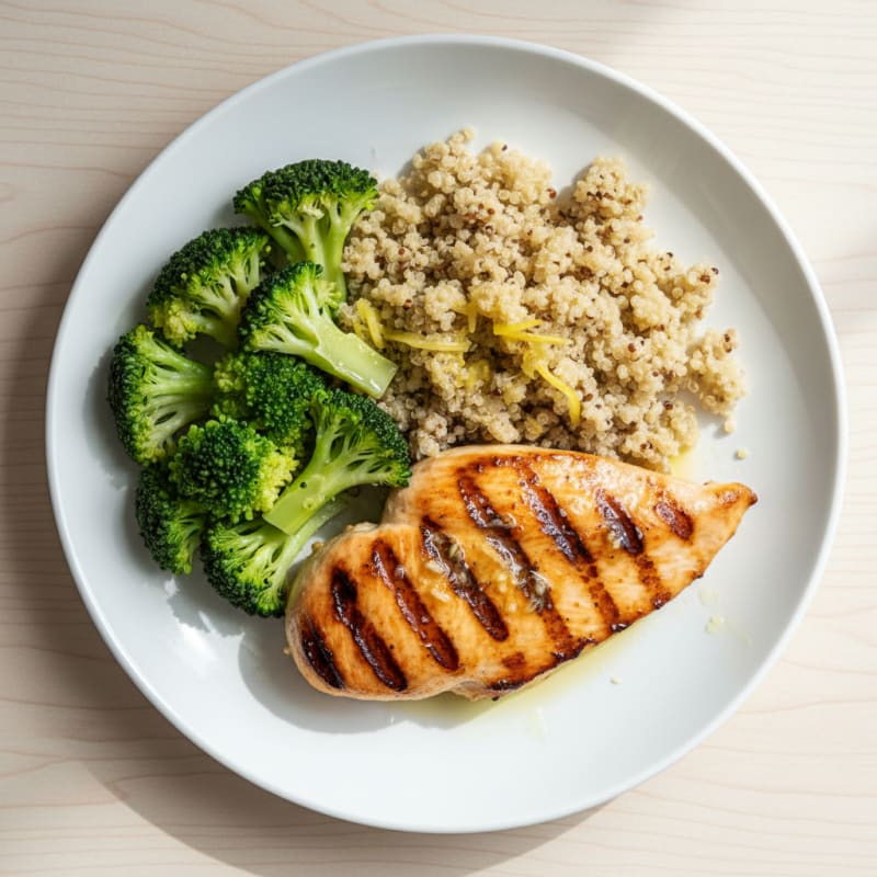 Grilled Chicken Breast with Quinoa and Steamed Broccoli