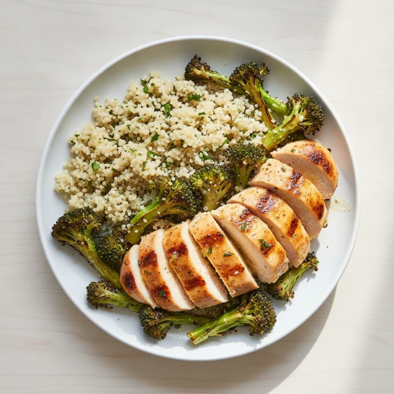 Grilled Chicken Breast with Quinoa and Roasted Broccoli