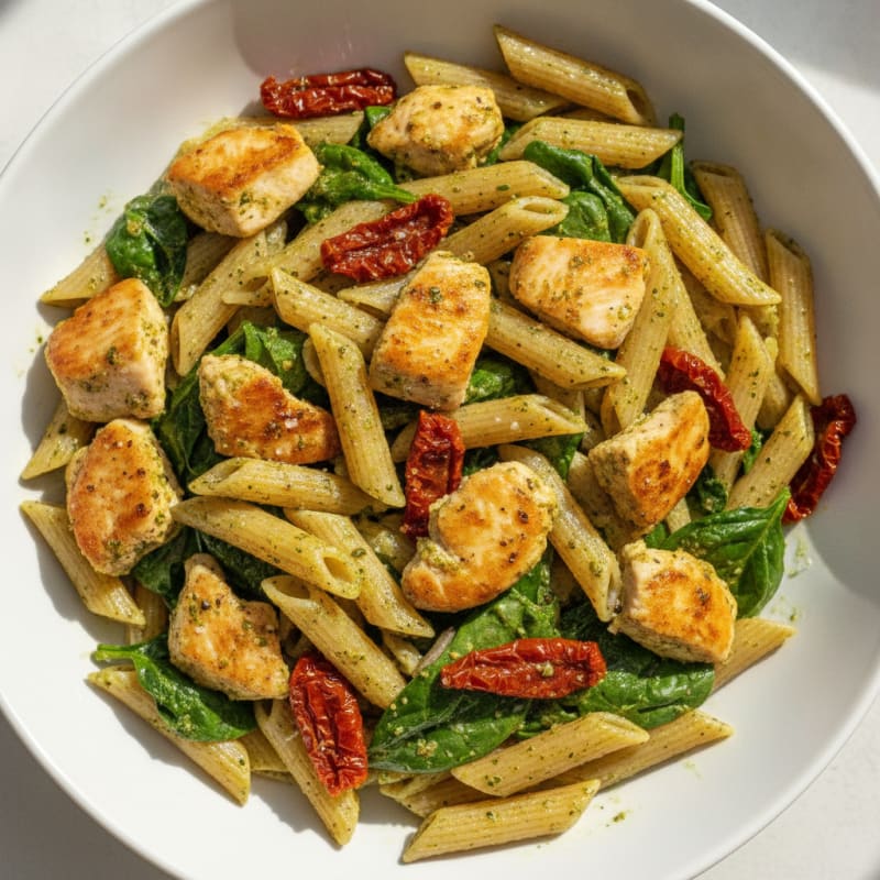 Pesto Chicken Pasta with Sun-Dried Tomatoes